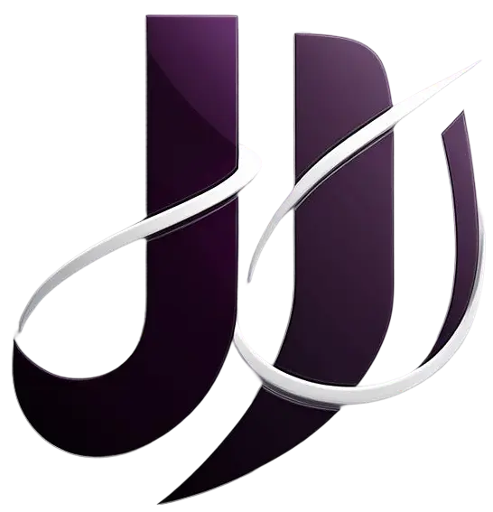 Logotipo de Jesús Iturbide: monograma JI en violeta atravesado por una cinta blanca