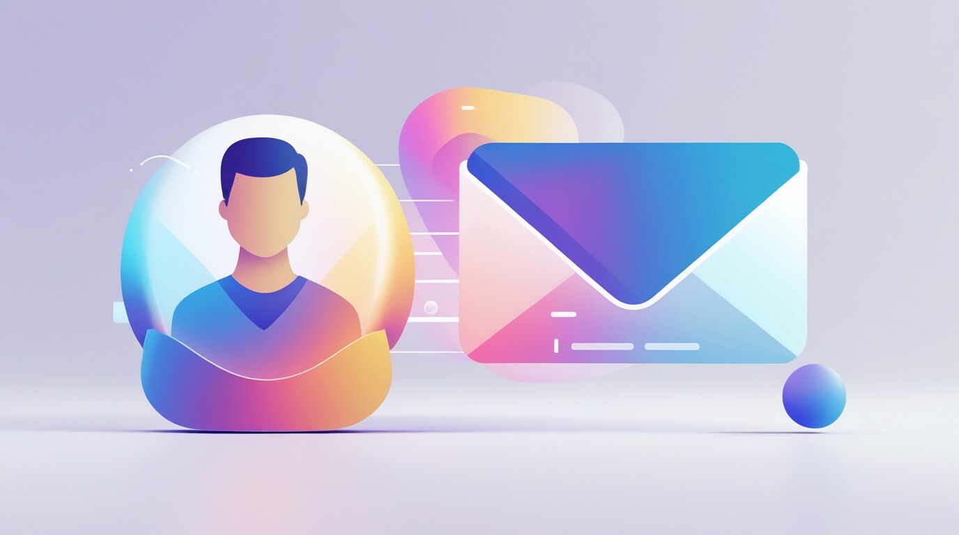 Ilustración de una persona junto a un sobre de correo abierto