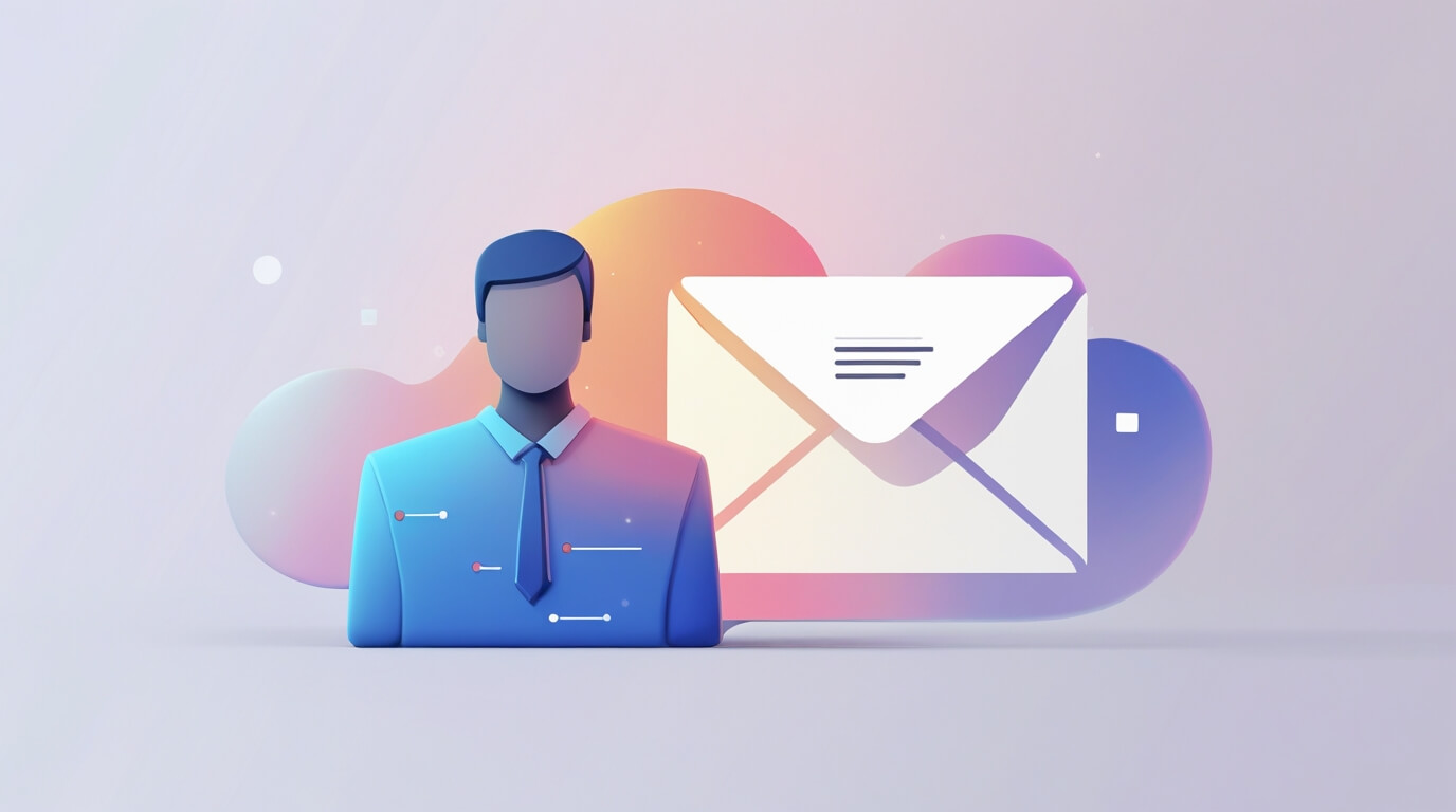 Ilustración de un profesional junto a un sobre de correo electrónico
