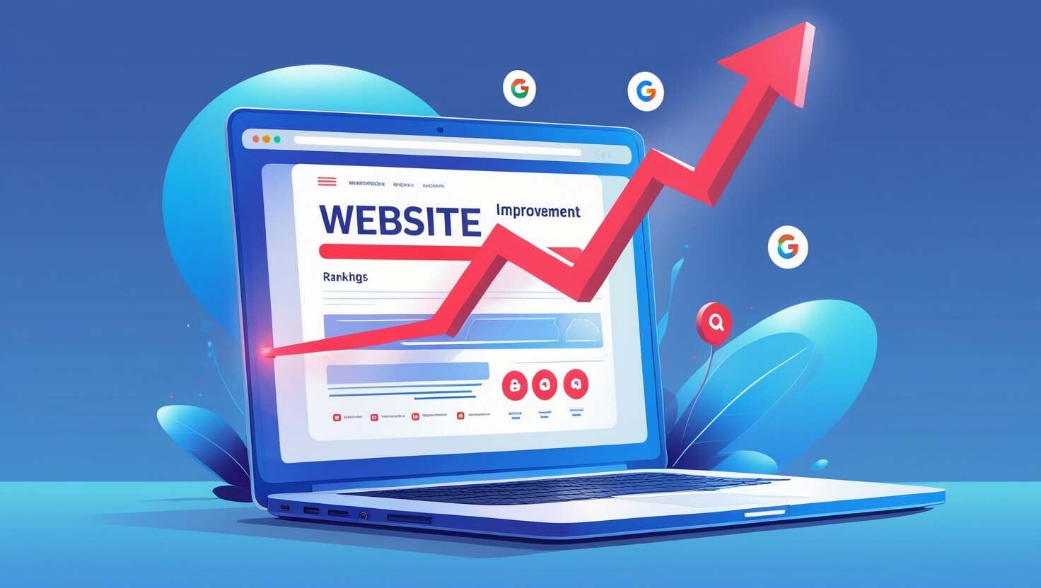 Ilustración de una web cuyo tráfico sube, con una flecha ascendente