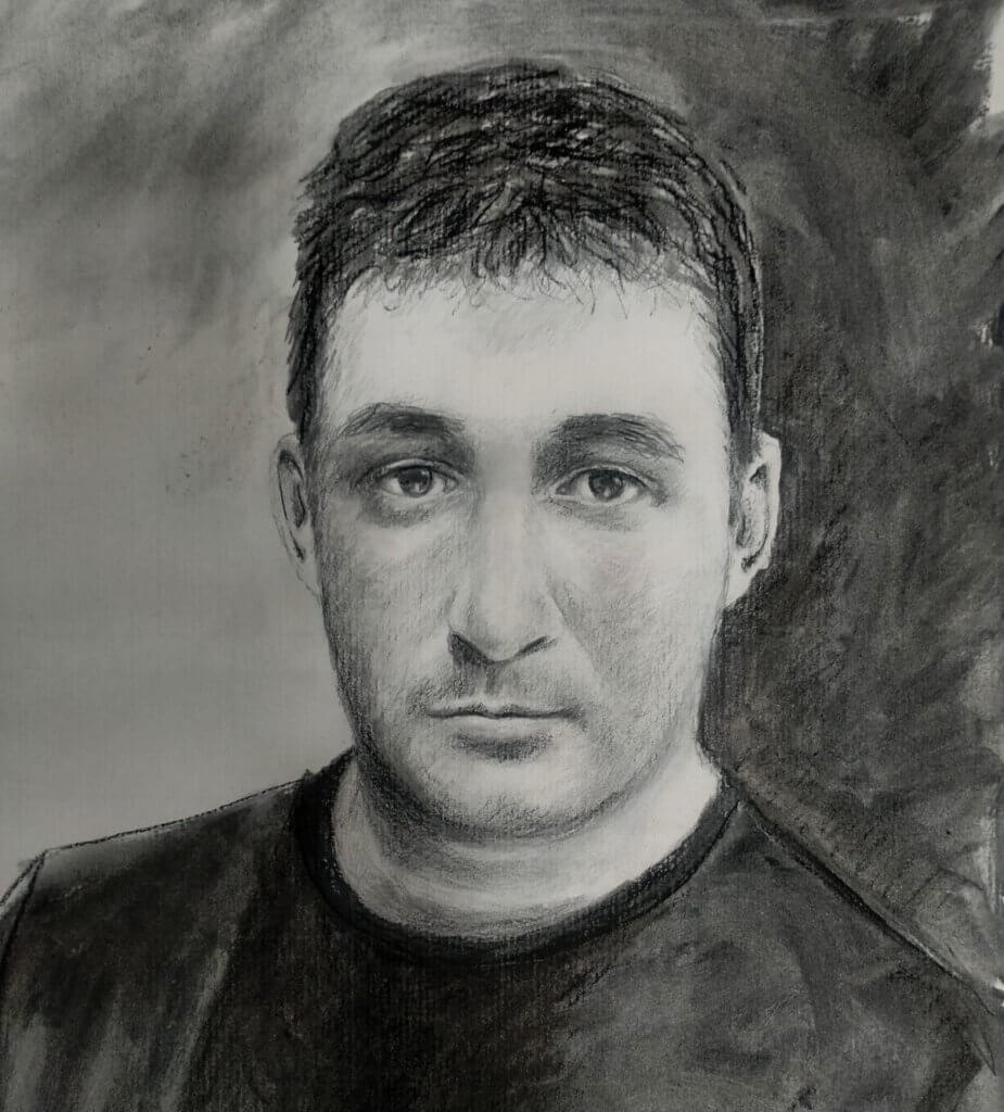 Retrato a lápiz de Jesús Iturbide, consultor SEO y diseñador web en Pamplona, mirando al frente
