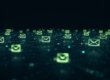 Sobres de correo sobre una malla luminosa, una campaña de email marketing