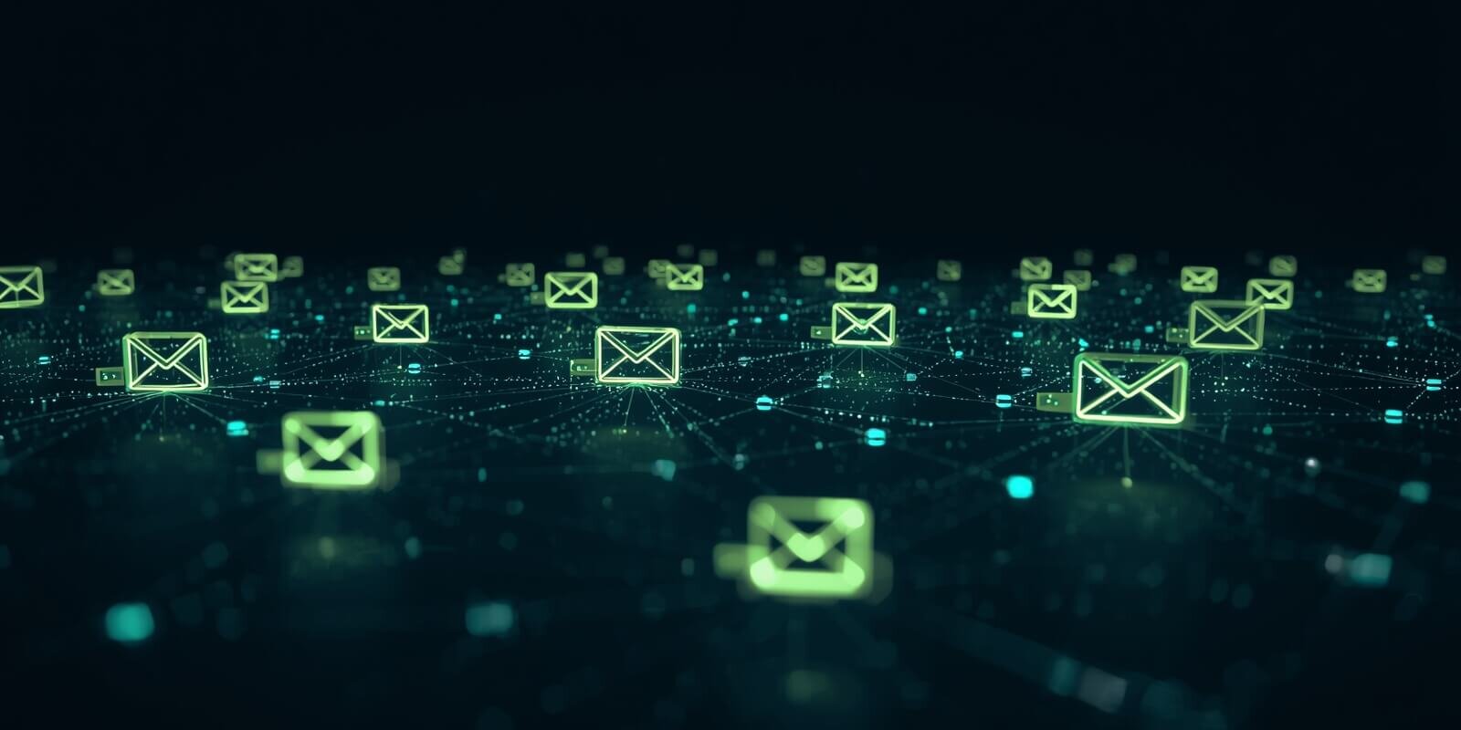 email marketing españa Sobres de correo sobre una malla luminosa, una campaña de email marketing