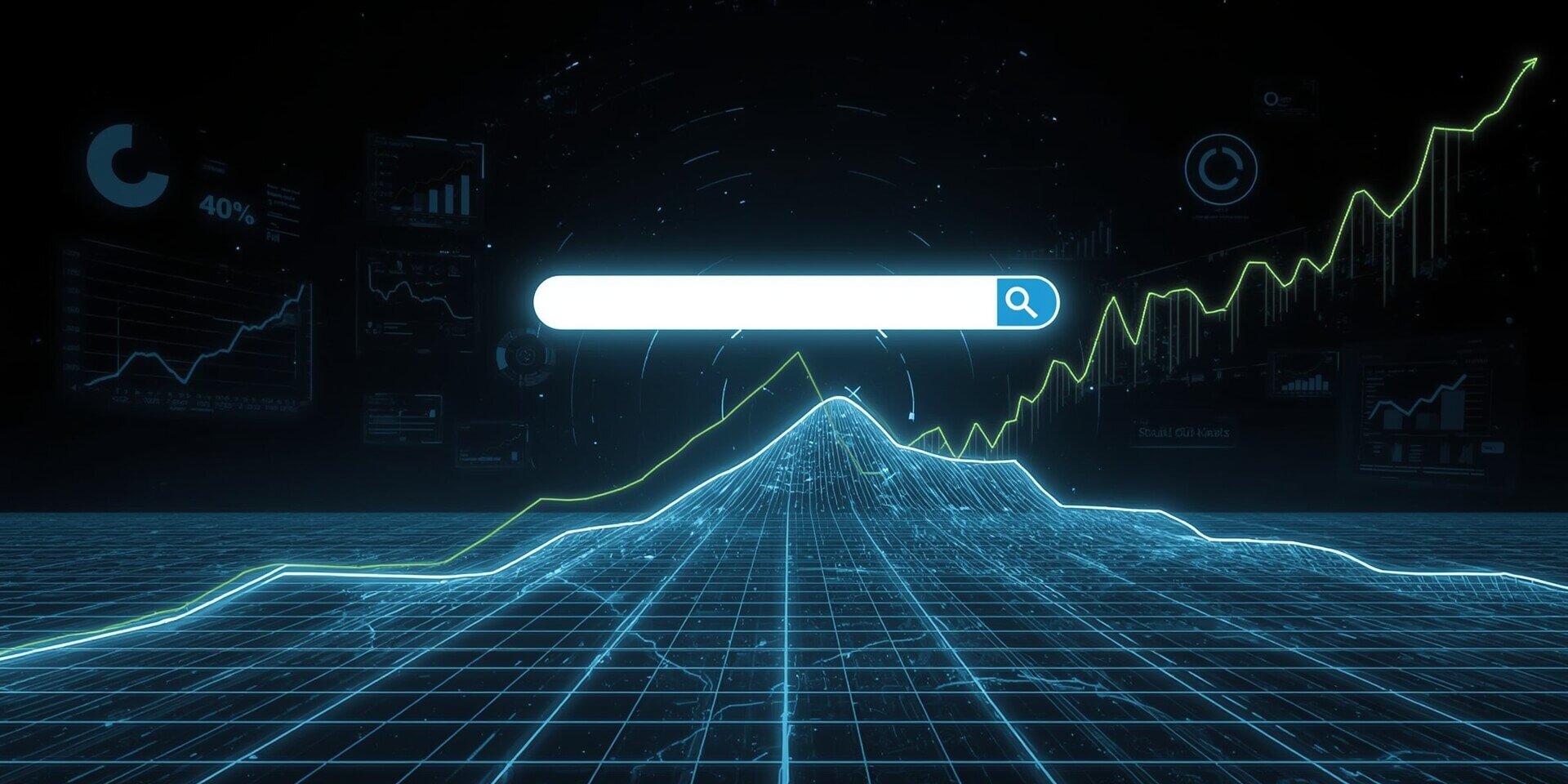 seo marketing españa Barra de búsqueda sobre una malla con una curva de crecimiento ascendente