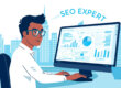 Especialista SEO analizando gráficas de posicionamiento en su monitor