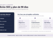 Esquema de un plan SEO de 90 días en tres fases: diagnóstico, implementación y aprendizaje, con cinco señales a medir