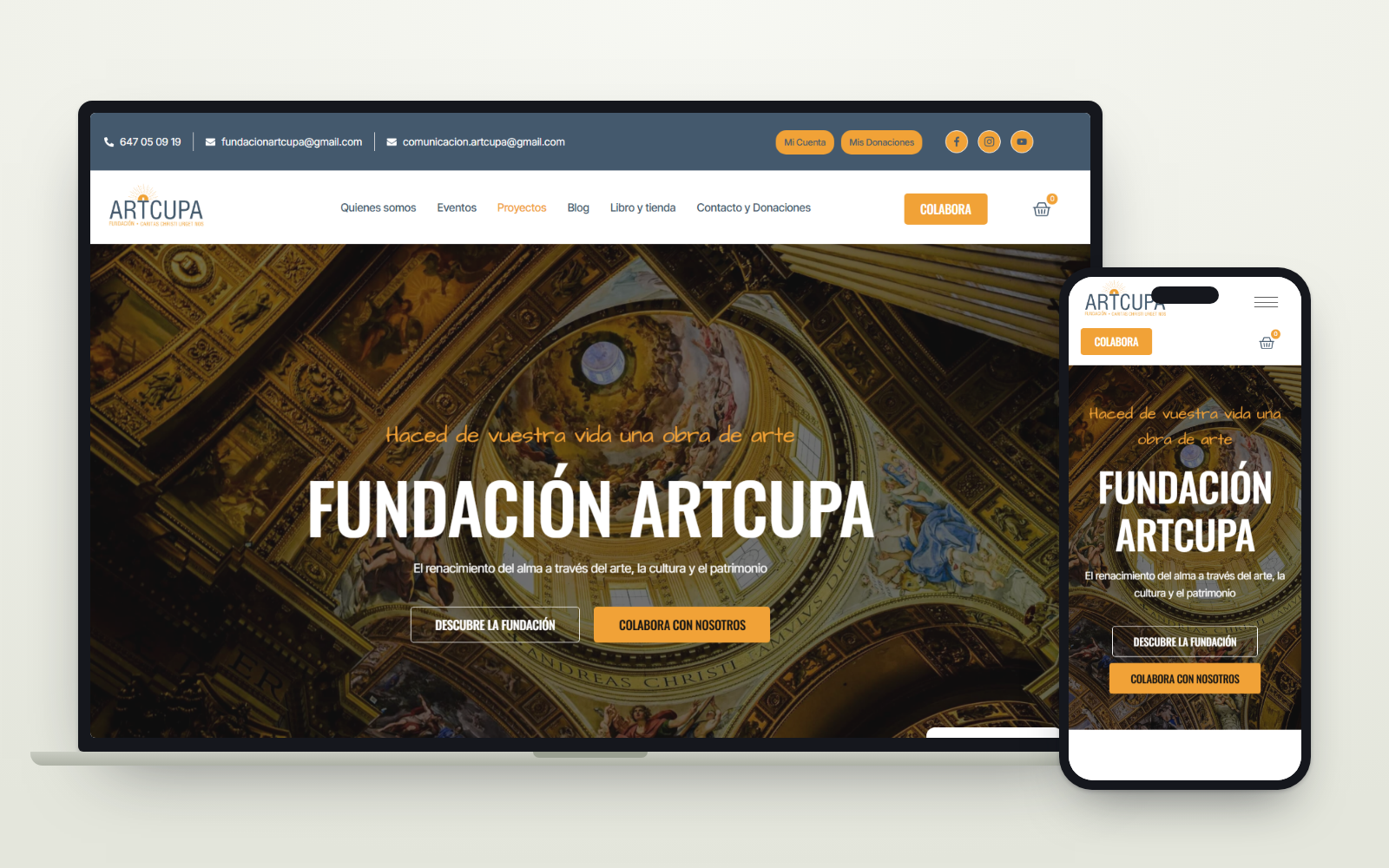 Web de Artcupa vista en ordenador y en móvil