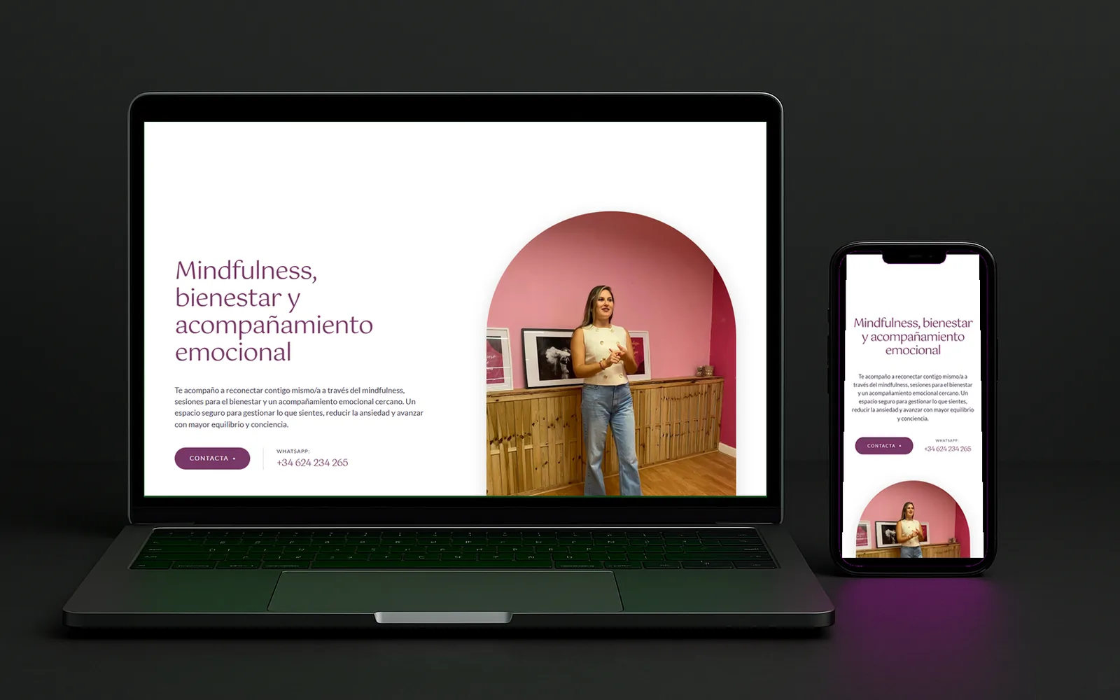 Web de Lozagapi Emociones, mindfulness y acompañamiento emocional, vista en portátil y en móvil