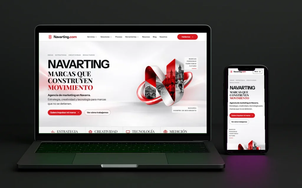 Web de Navarting vista en ordenador y en móvil