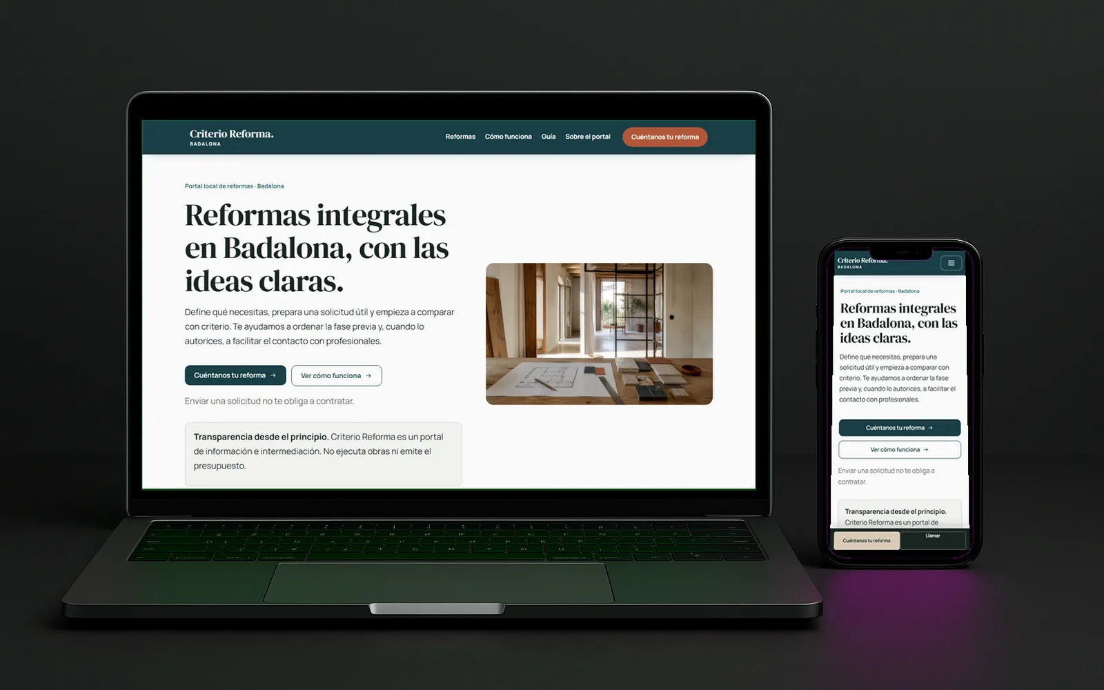 Web de Reformas Integrales Badalona vista en ordenador y en móvil