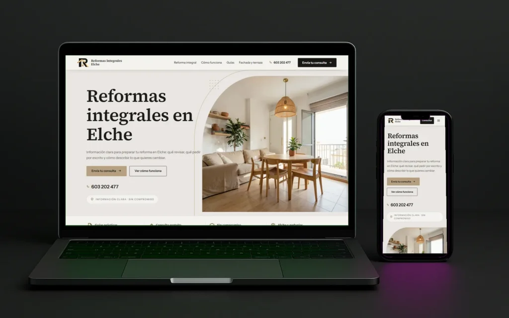Web de Reformas Integrales Elche vista en ordenador y en móvil