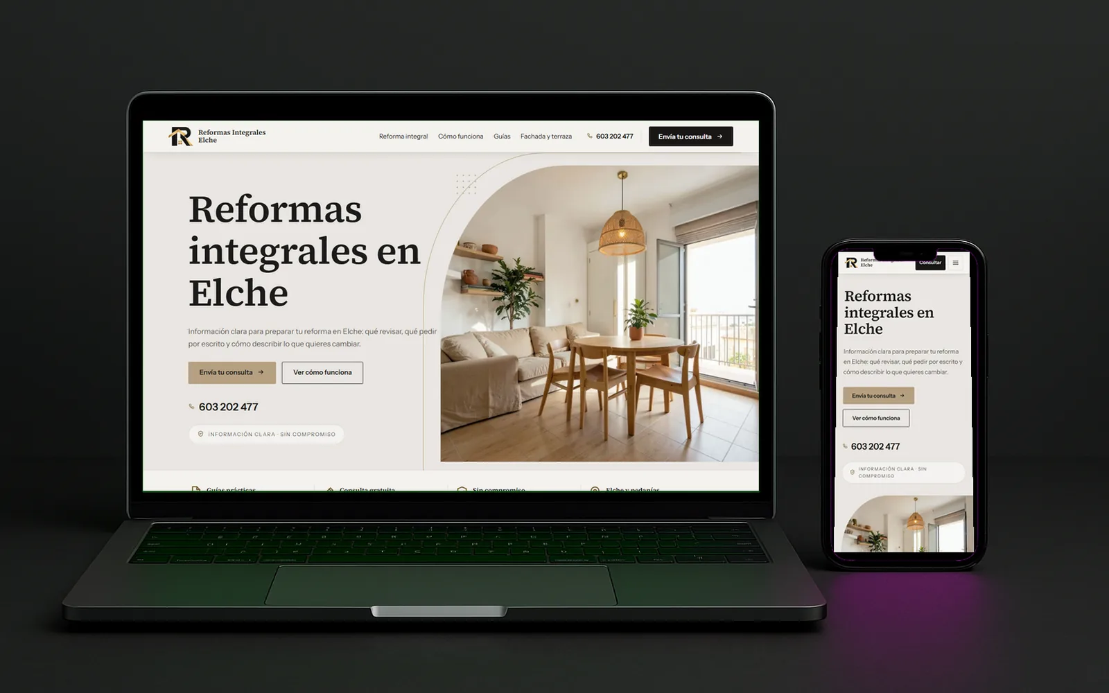 Web de Reformas Integrales Elche vista en ordenador y en móvil