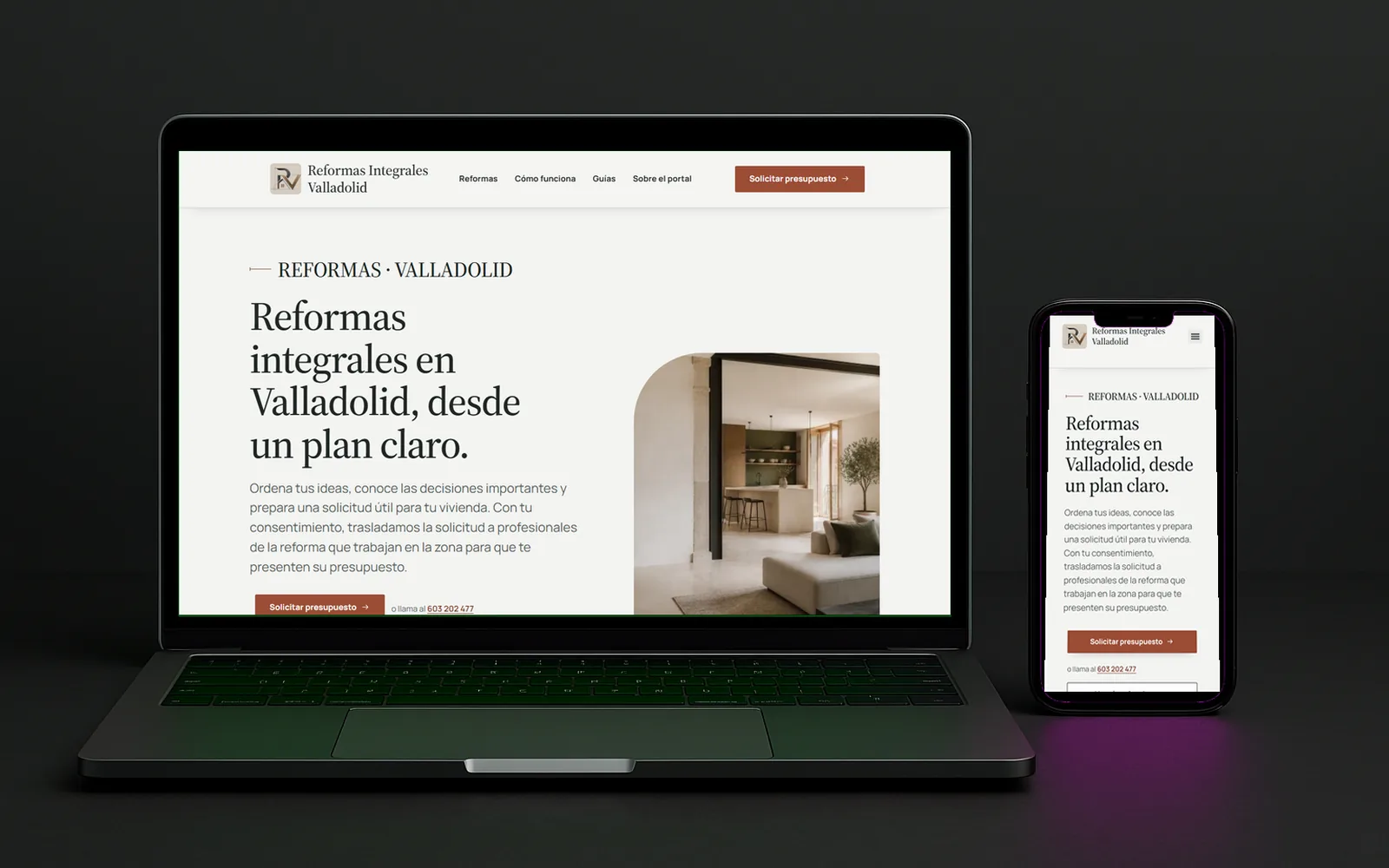 Web de Reformas Integrales Valladolid vista en ordenador y en móvil