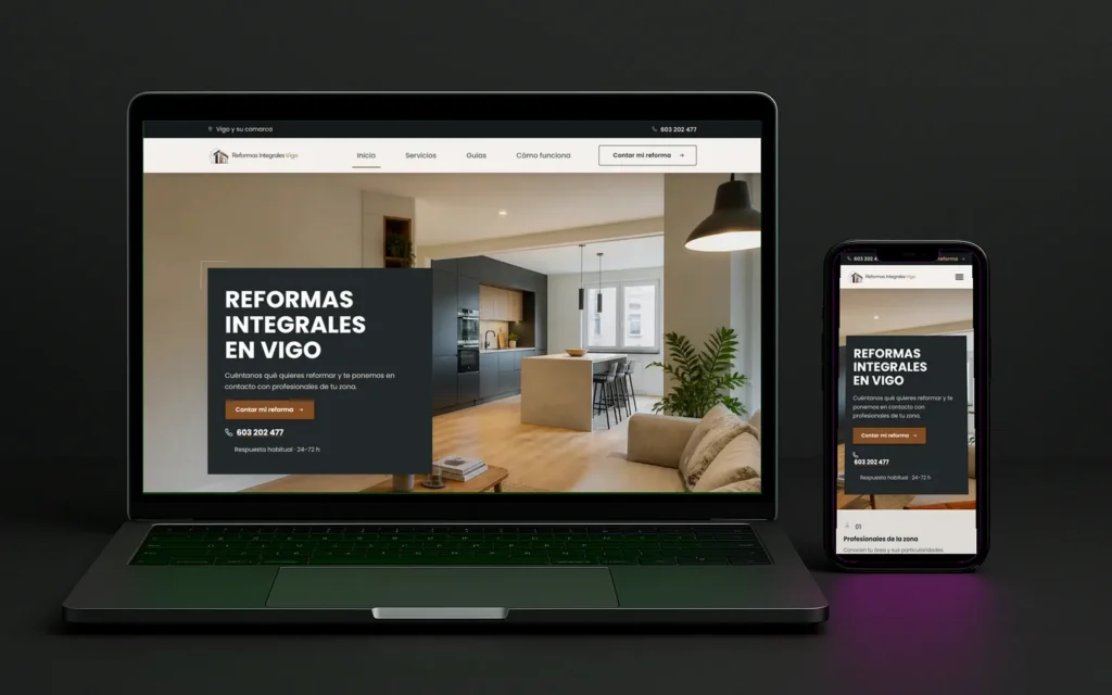 Web de Reformas Integrales Vigo vista en ordenador y en móvil