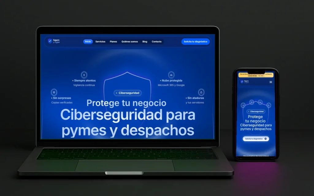 Web de Seguro y Digital vista en ordenador y en móvil