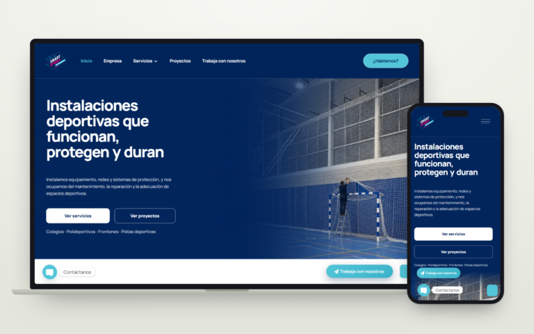 Web de Smart Sport Navarra con el lema «Instalaciones deportivas que funcionan, protegen y duran»