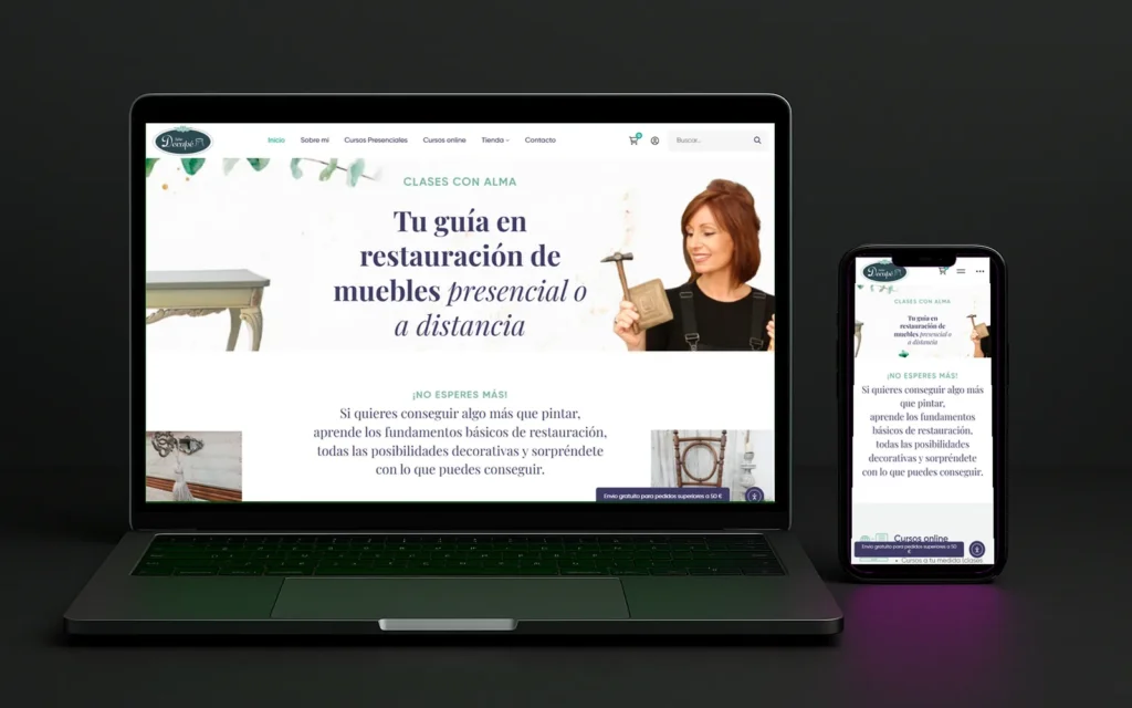 Web de Taller Decapé con el lema «Tu guía en restauración de muebles presencial o a distancia»