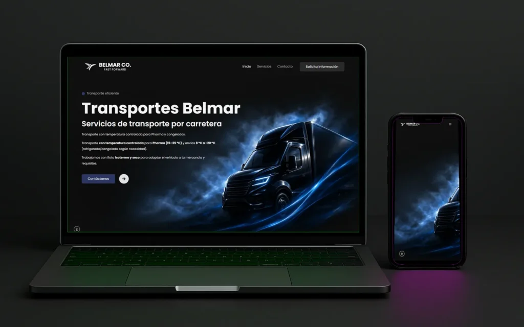 Web de Transportes Belmar vista en ordenador y en móvil
