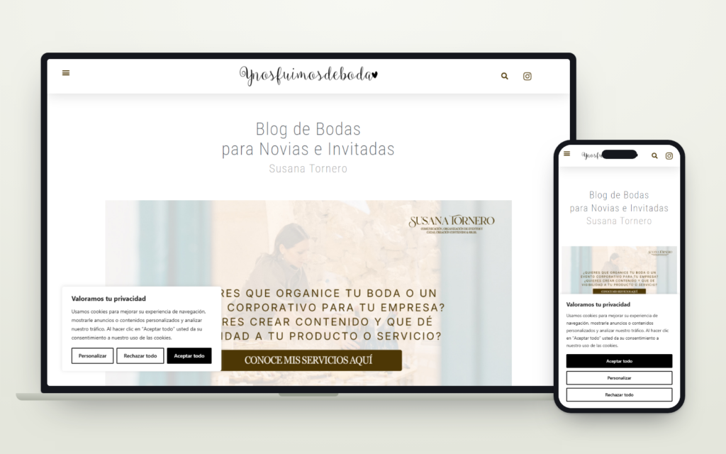 Web de Y nos fuimos de boda vista en ordenador y en móvil