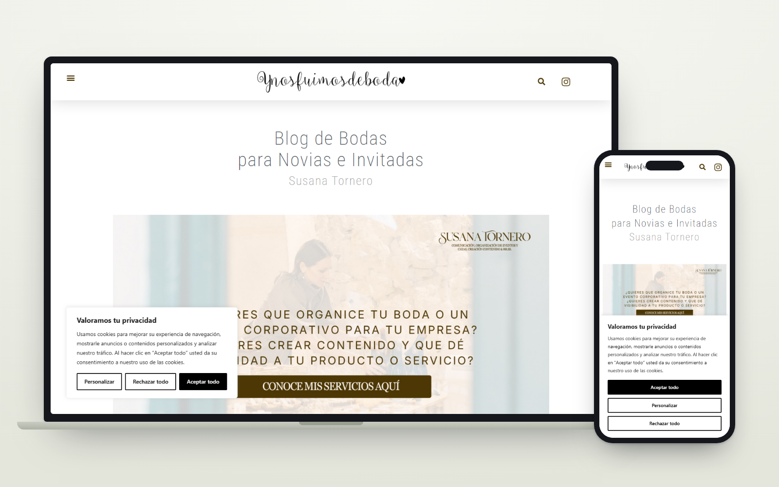 Web de Y nos fuimos de boda vista en ordenador y en móvil